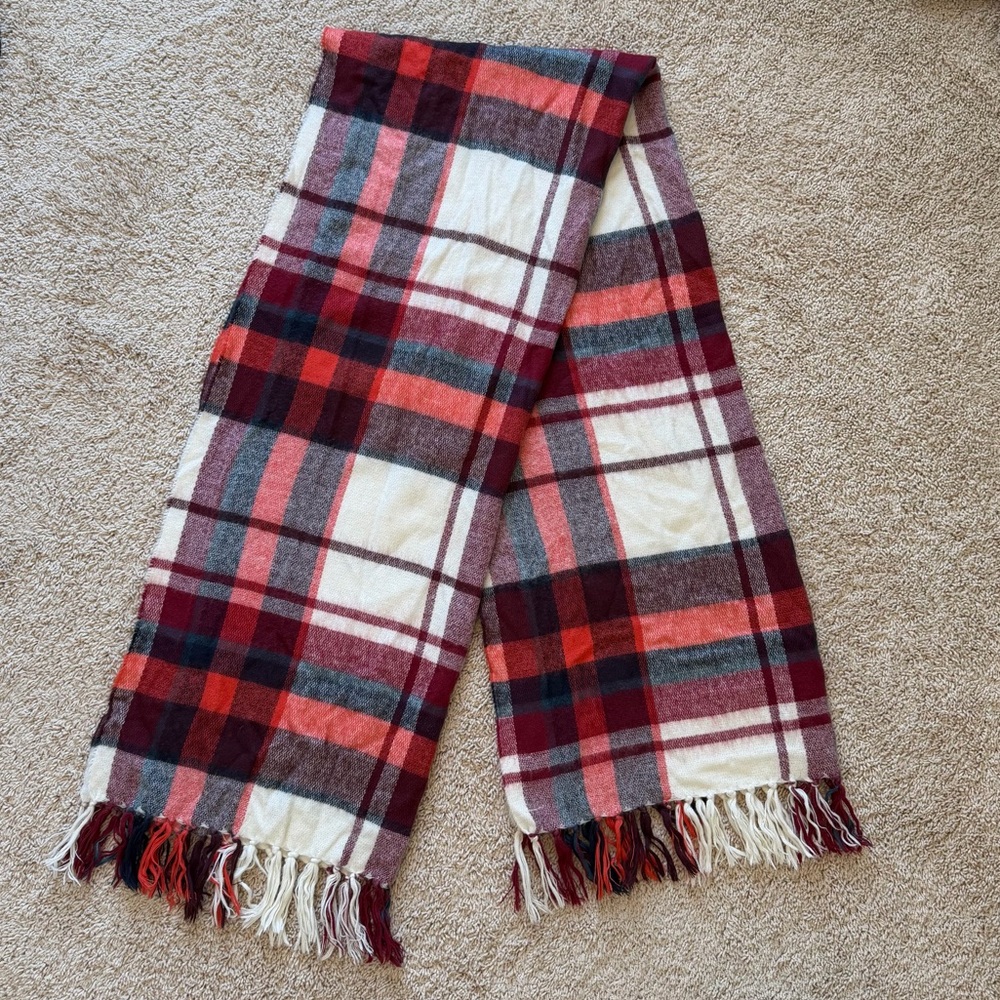 Abercrombie & Fitch Red Multicolor Plaid Blanket Scarf OS